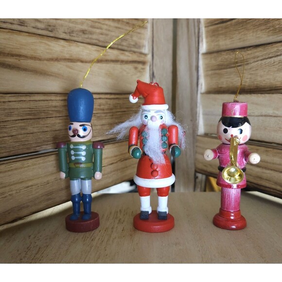 Vintage Nutcracker Wooden Soldiers Christmas Tree Ornaments 3.5 - 4"  Lot Of 3 - Picture 4 of 5